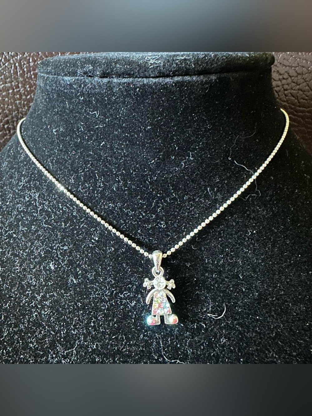 Vintage rhinestone girl silver necklace.